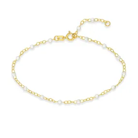 10KT Gold & White Enameled Beaded Anklet