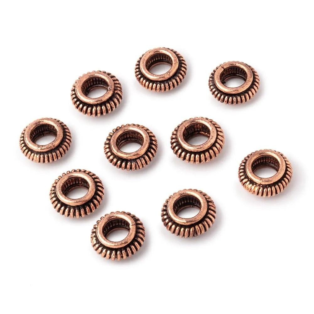 10mm Antiqued Copper Pinwheel Design Spacer Set of 10 Large Hole Beads