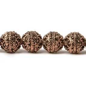 10mm Antiqued Copper Round beads with Victorian Swag  8 inch 18 pcs