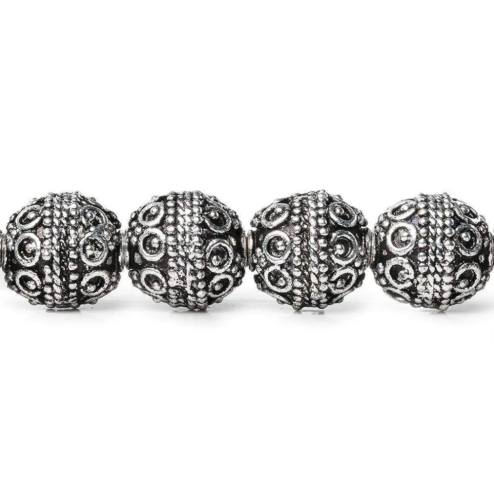 10mm Antiqued Sterling Silver Plated Copper Bead Roval, Persian 8 inch 20 pieces