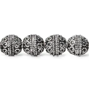 10mm Antiqued Sterling Silver Plated Copper Bead Roval, Persian 8 inch 20 pieces