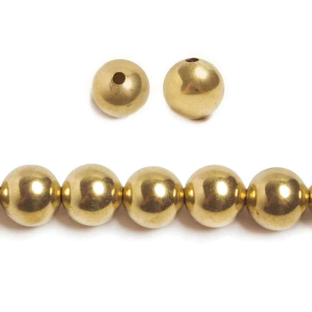 10mm Brass plain round beads 8 inch 22 pieces