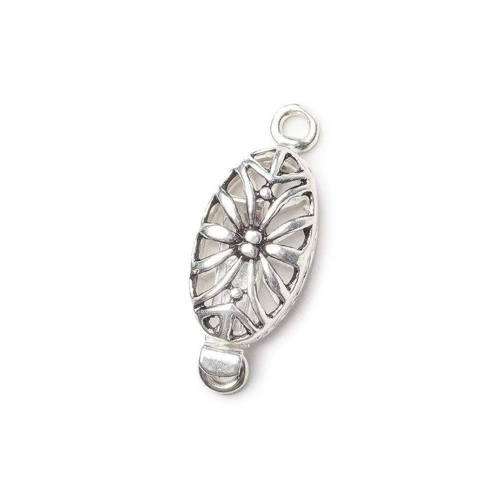 10mm Sterling Silver plated Box Clasp Oval Filigree Floral 1 piece