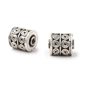 10x8mm Antiqued Silver Plated Copper Wave Scroll Tube Set of 2 Beads