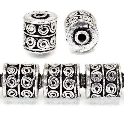 10x8mm Antiqued Sterling Silver Plated Sterling Silver Plated Copper Bead Wave Scroll Cylinder Tube 8 inch 21 pcs