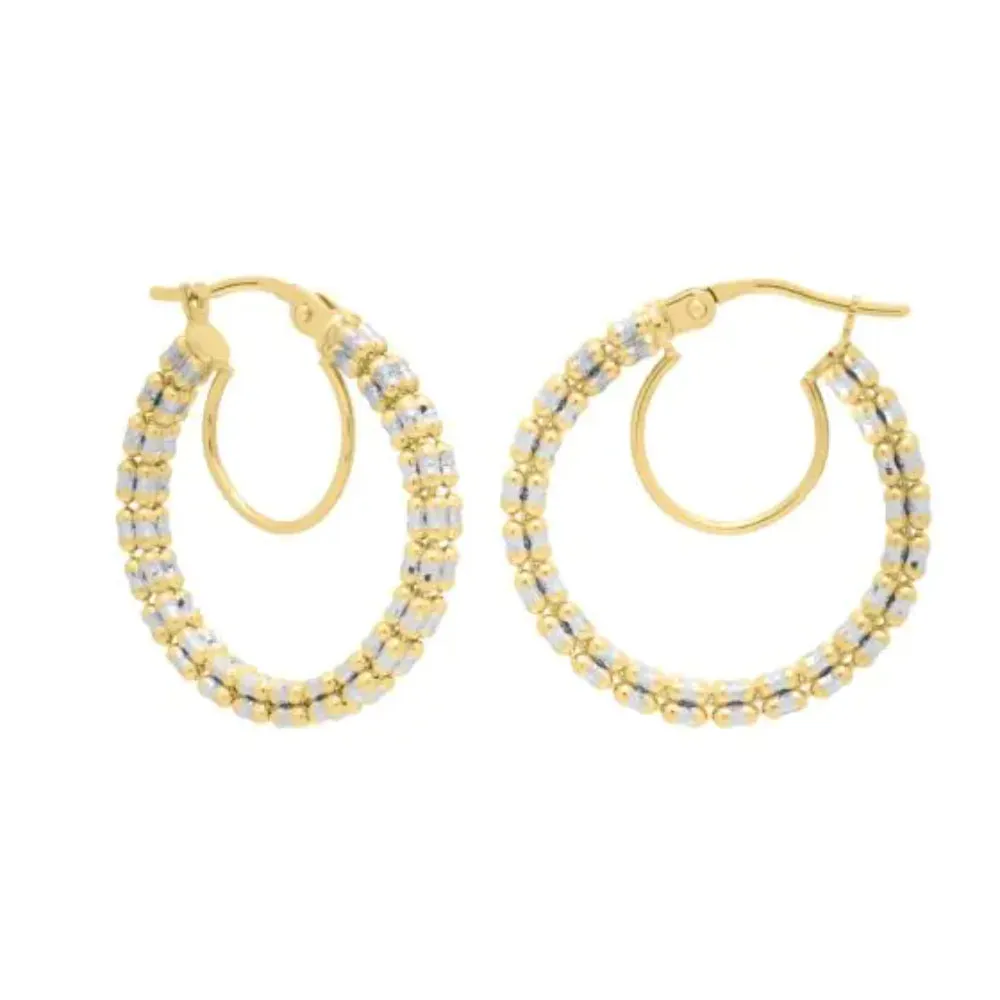 14k Two-Tone Diamond-Cut Hoop Earrings