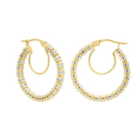 14k Two-Tone Diamond-Cut Hoop Earrings