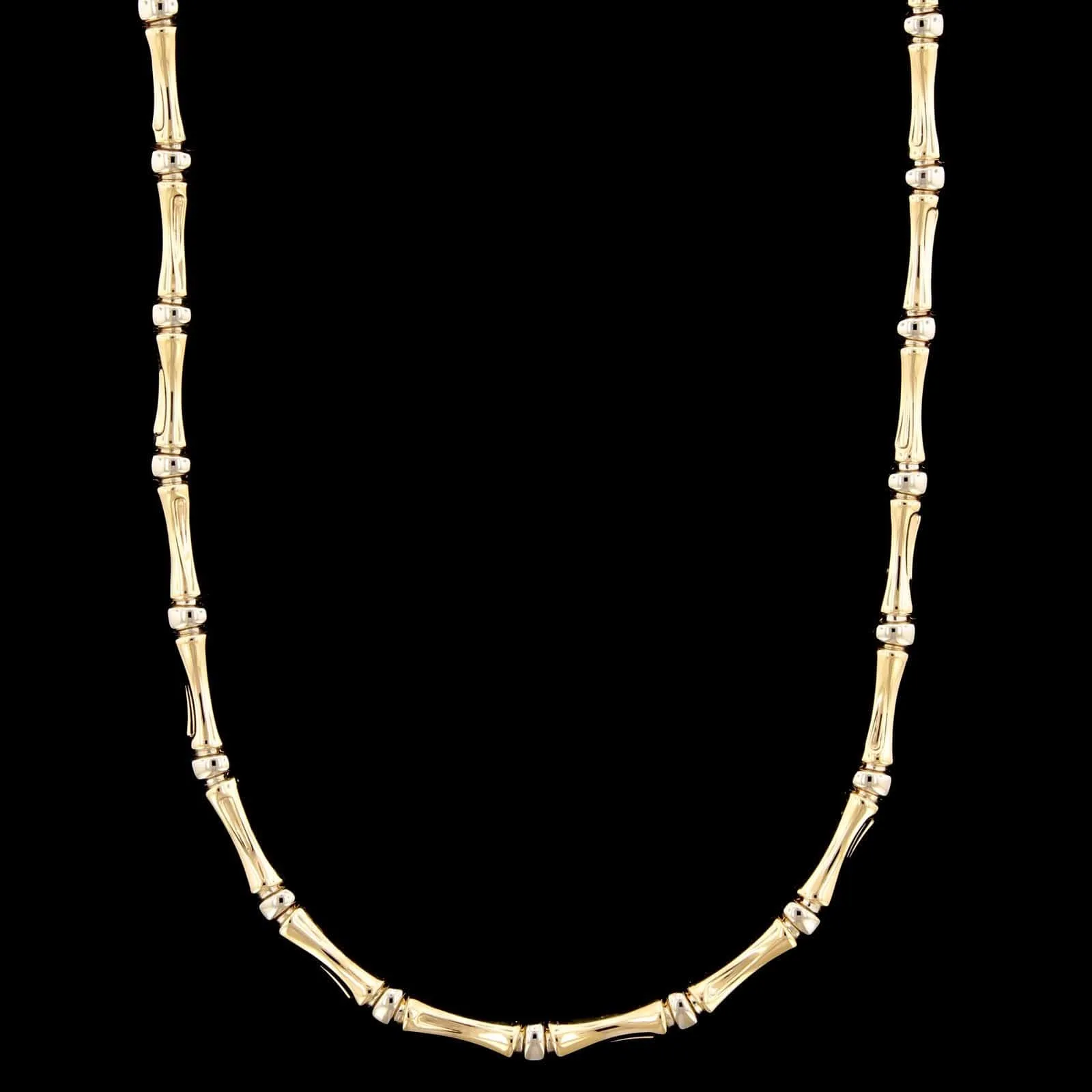 14K Two-tone Gold Estate Bamboo Style Link Necklace