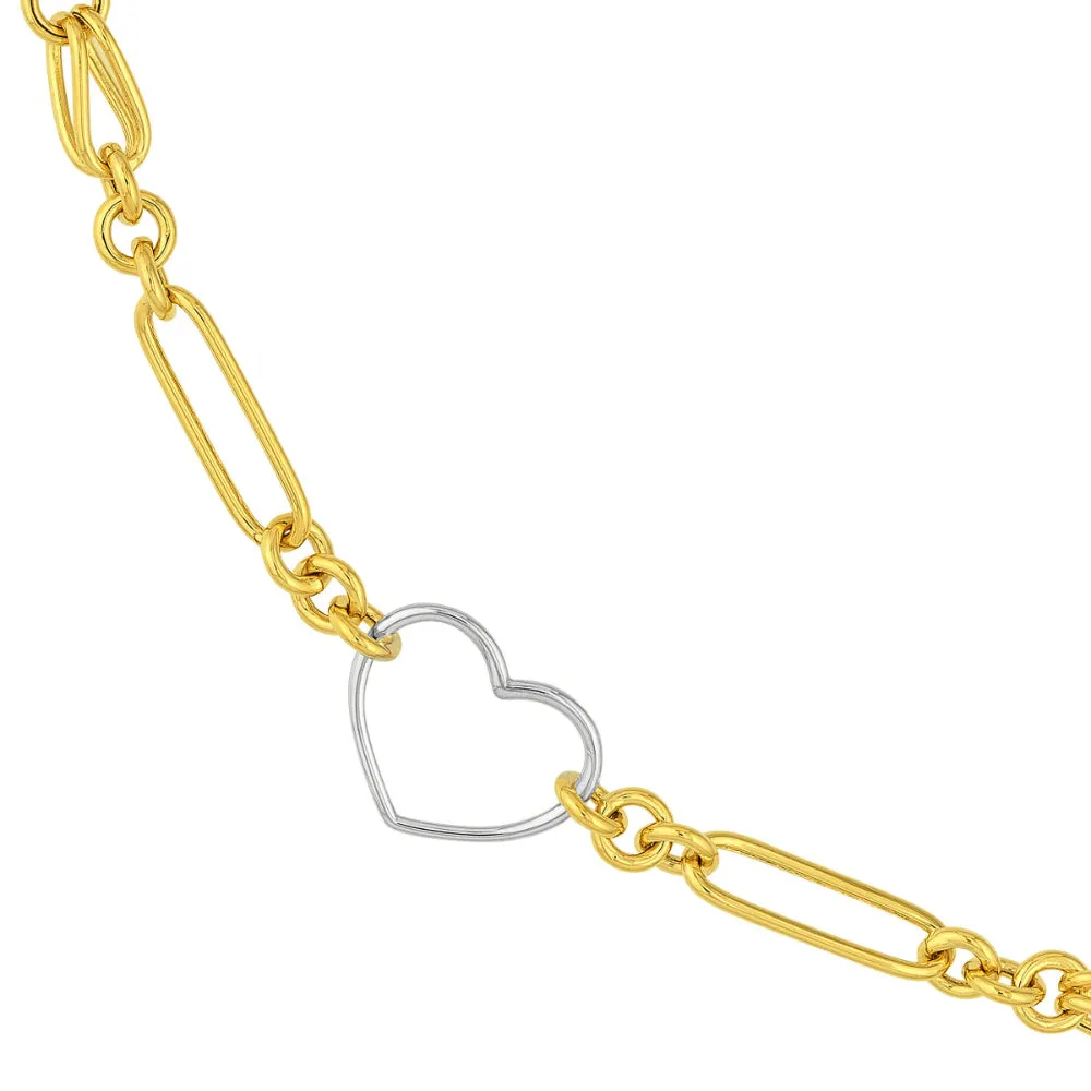 14k Two-Tone Heart and Link Station Necklace