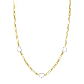 14k Two-Tone Heart and Link Station Necklace