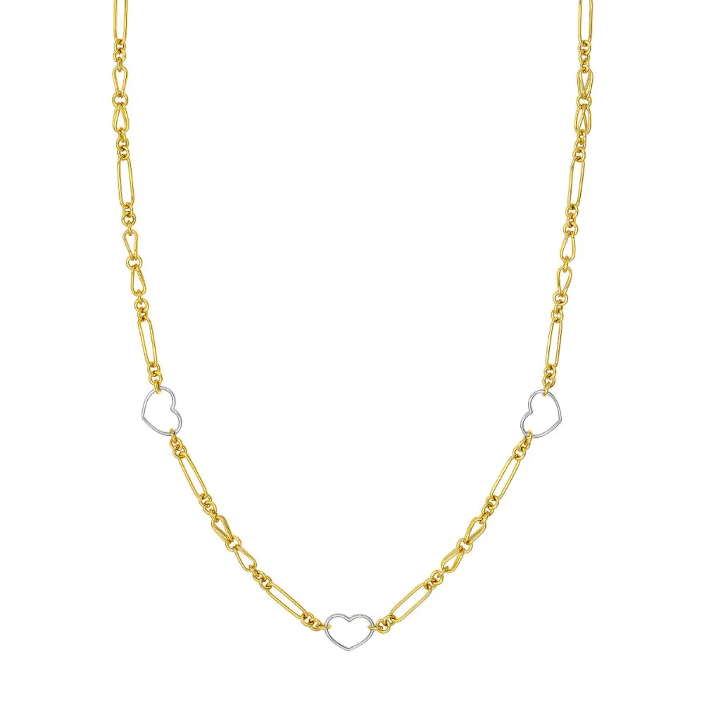 14k Two-Tone Heart and Link Station Necklace