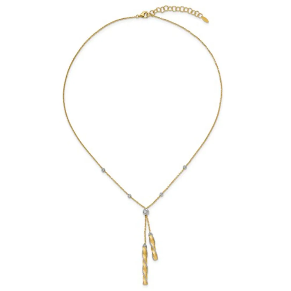 14k Two-Tone Polished & Satin Diamond-Cut Lariat Necklace