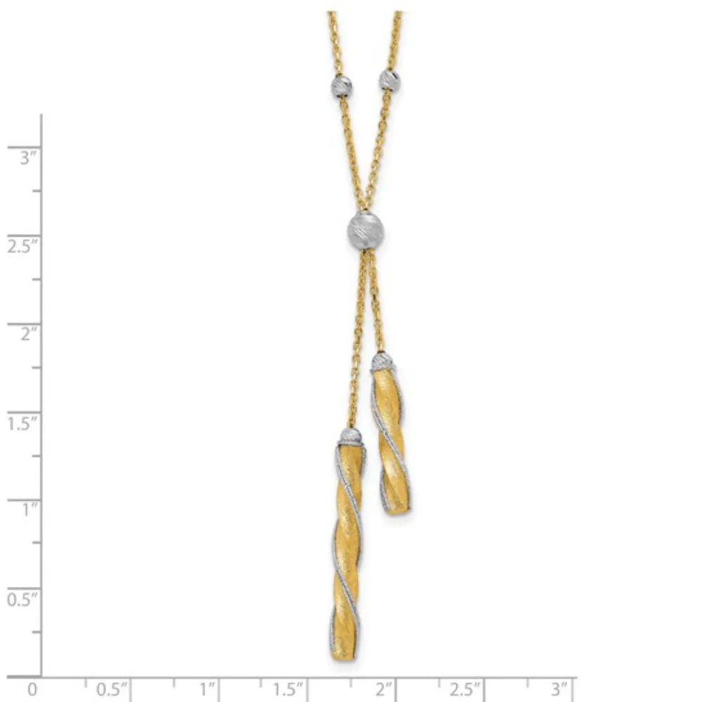 14k Two-Tone Polished & Satin Diamond-Cut Lariat Necklace