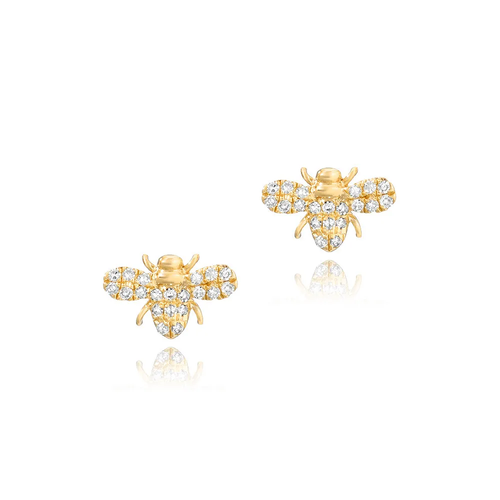 14K YELLOW GOLD & 0.10CT DIAMOND PETITE BEE EARRINGS