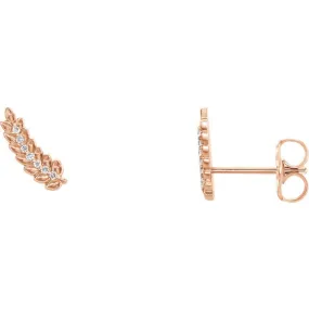 14KT GOLD 0.04 CTW DIAMOND LEAF EAR CLIMBERS