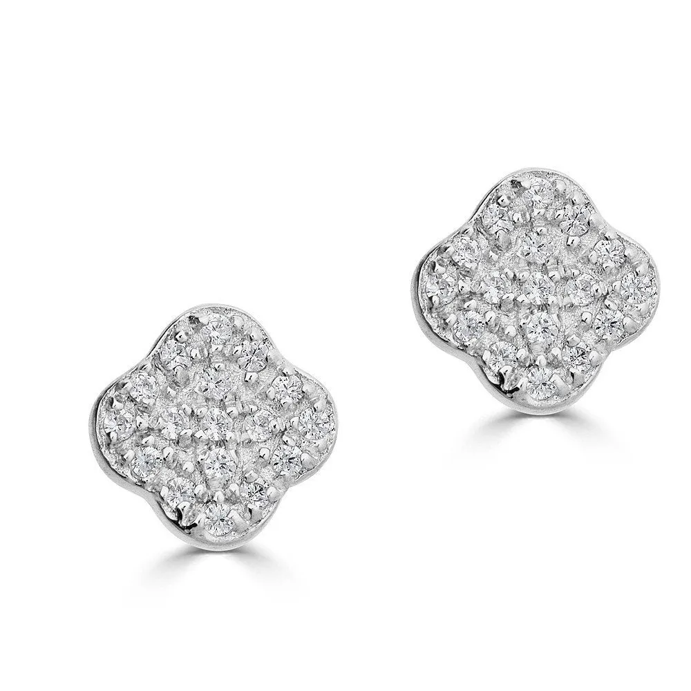 14KT GOLD 0.10 CTW DIAMOND CLOVER STUD EARRINGS