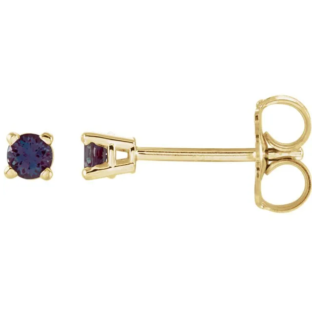 14KT GOLD 0.16 CTW ROUND LAB ALEXANDRITE STUD EARRINGS