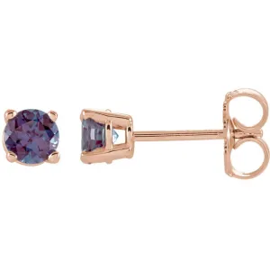 14KT GOLD 0.16 CTW ROUND LAB ALEXANDRITE STUD EARRINGS