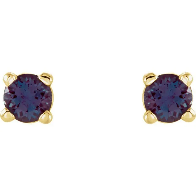 14KT GOLD 0.16 CTW ROUND LAB ALEXANDRITE STUD EARRINGS