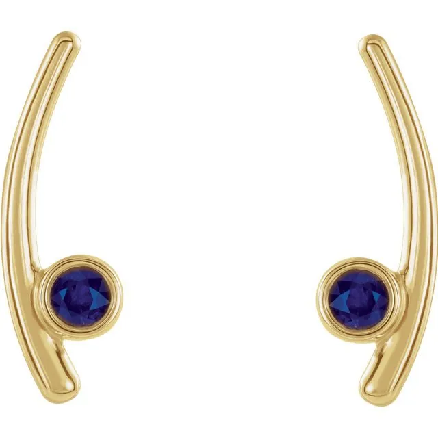 14KT GOLD 0.24 CTW ROUND ALEXANDRITE BEZEL-SET EAR CLIMBERS