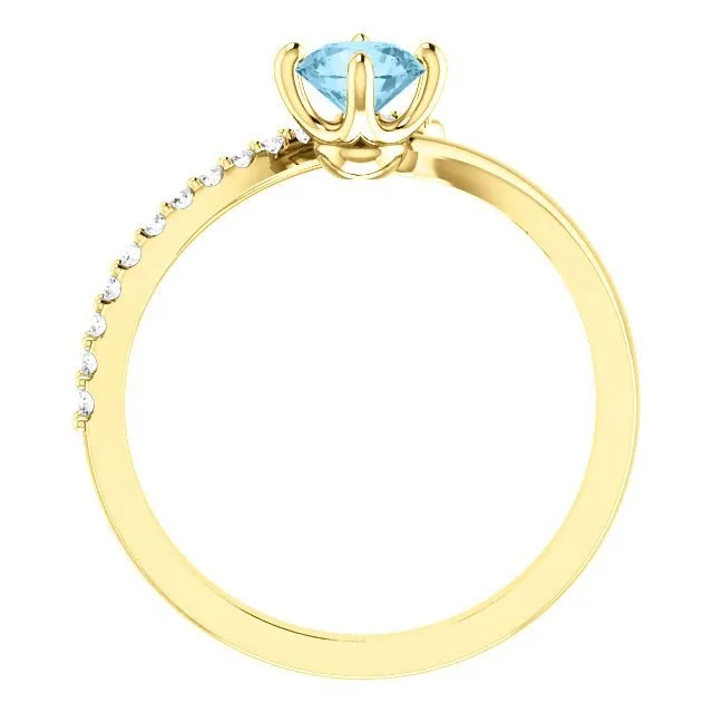 14KT GOLD 0.40 CT AQUAMARINE & 0.10 CTW DIAMOND BYPASS RING