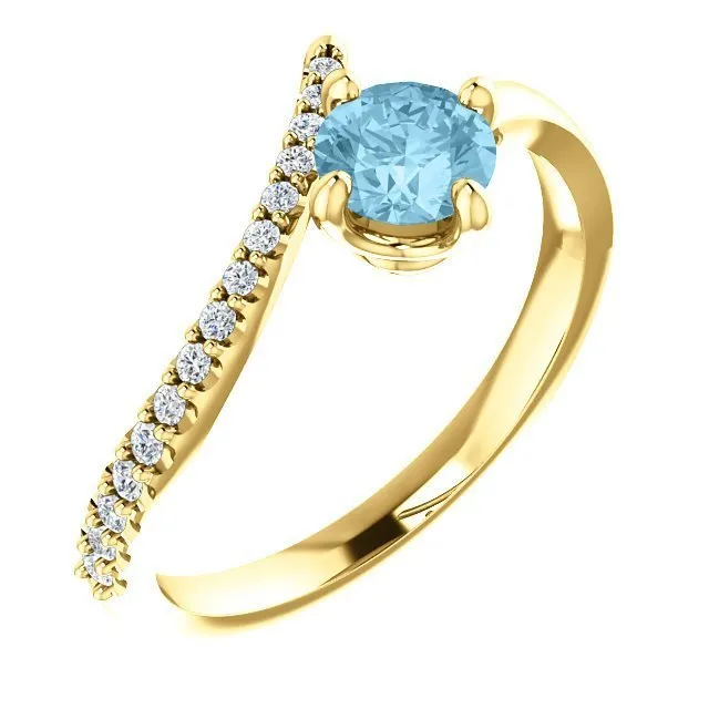 14KT GOLD 0.40 CT AQUAMARINE & 0.10 CTW DIAMOND BYPASS RING