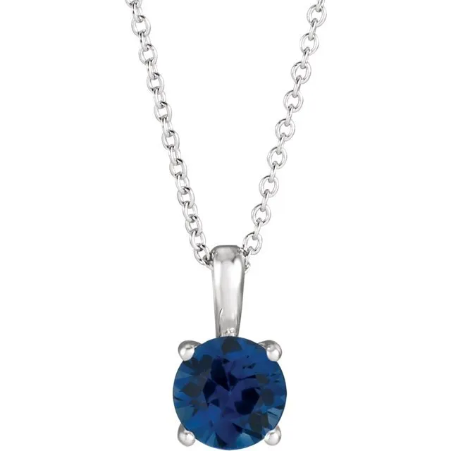 14KT GOLD 0.70 CT ROUND BLUE SAPPHIRE SOLITAIRE NECKLACE