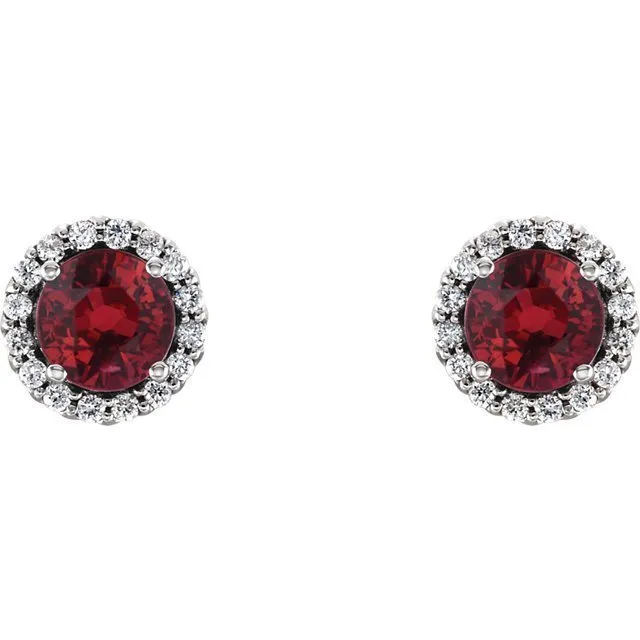 14KT GOLD 0.70 CTW RUBY & 0.14 CTW DIAMOND HALO EARRINGS