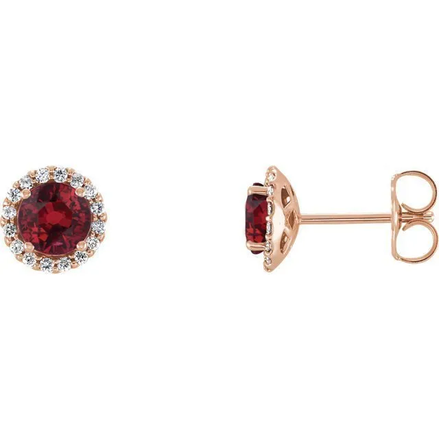 14KT GOLD 0.70 CTW RUBY & 0.14 CTW DIAMOND HALO EARRINGS