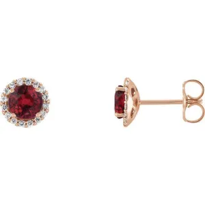 14KT GOLD 0.70 CTW RUBY & 0.14 CTW DIAMOND HALO EARRINGS