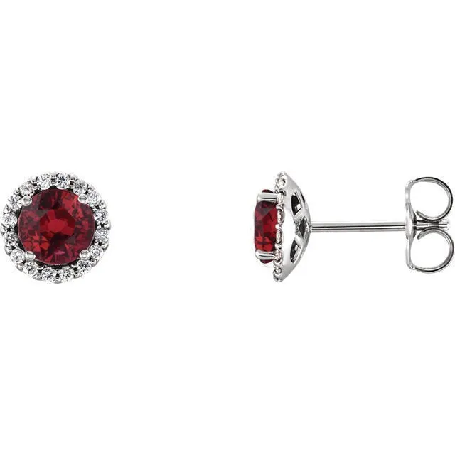 14KT GOLD 0.70 CTW RUBY & 0.14 CTW DIAMOND HALO EARRINGS