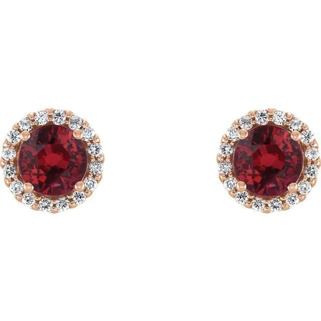 14KT GOLD 0.70 CTW RUBY & 0.14 CTW DIAMOND HALO EARRINGS