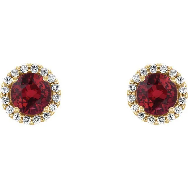 14KT GOLD 0.70 CTW RUBY & 0.14 CTW DIAMOND HALO EARRINGS