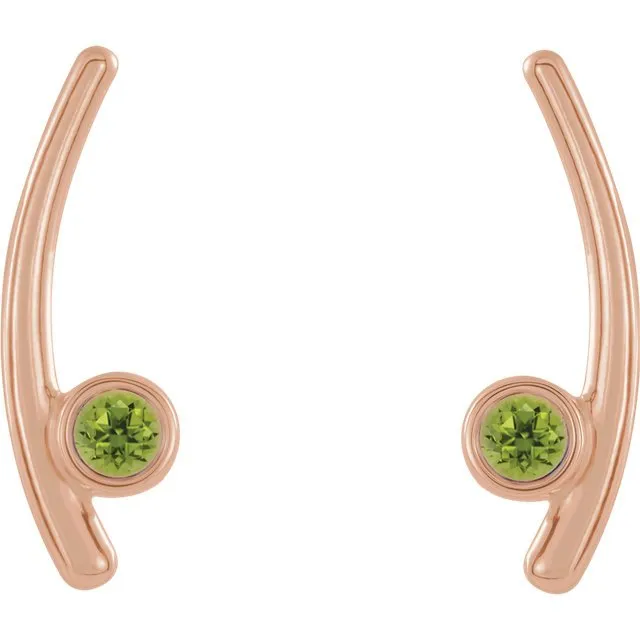 14KT GOLD 1/4 CTW PERIDOT BEZEL-SET EAR CLIMBER EARRINGS