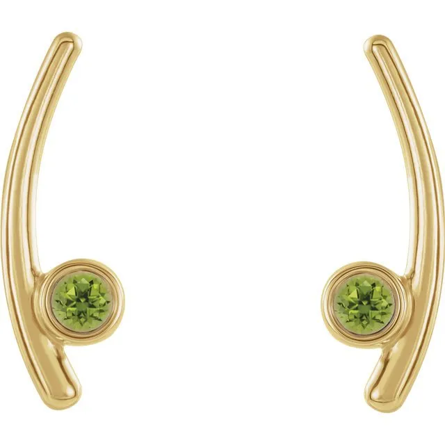 14KT GOLD 1/4 CTW PERIDOT BEZEL-SET EAR CLIMBER EARRINGS