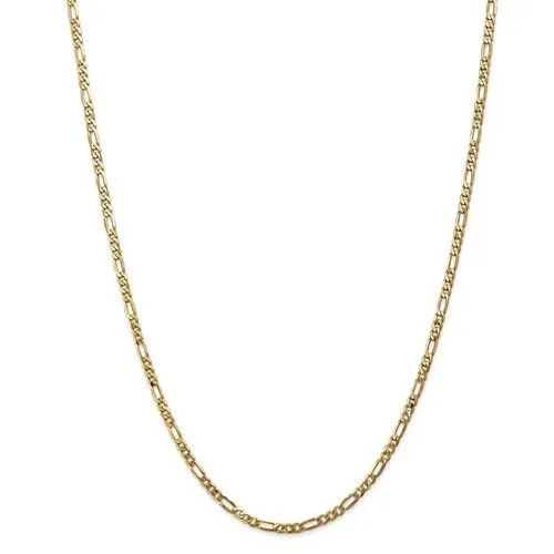 14KT GOLD 3MM FLAT FIGARO CHAIN NECKLACE - 4 LENGTHS & 2 COLORS