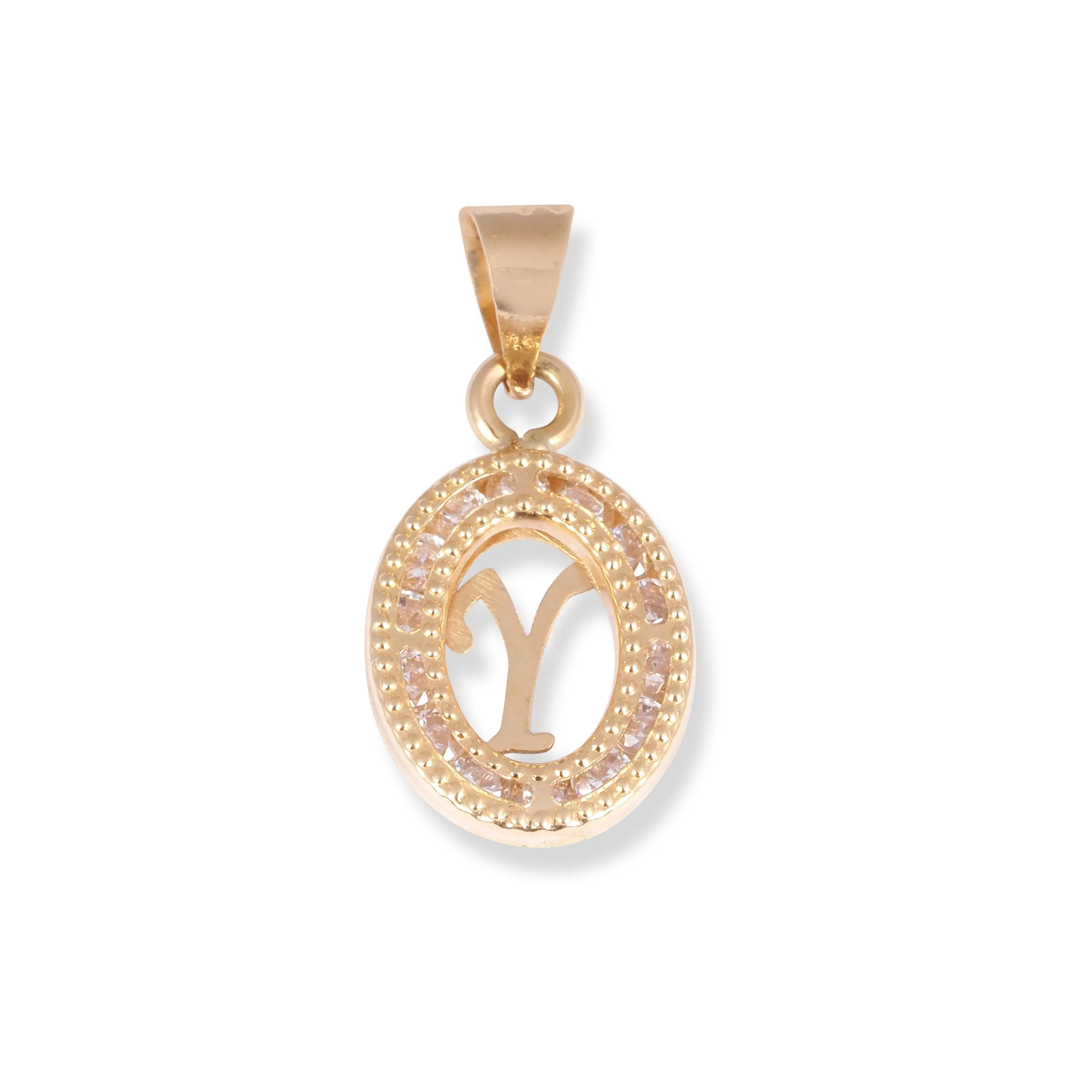 18ct Yellow Gold Dainty Initial 'Y' Pendant with Cubic Zirconia Stones P-7966-Y