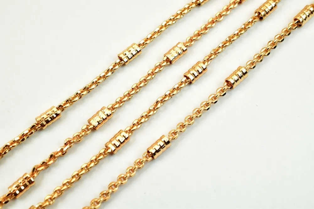 3 Feet 18K Pinky Gold Filled Look, Bar Chain/Cable Chain Width 3mm Thickness 2mm, Gold Filled Look, finding Chain For Jewelry Making PGF16