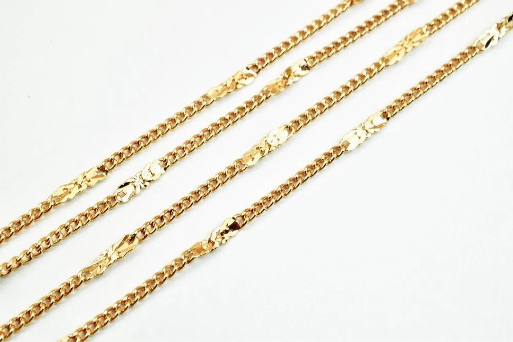 3 Feet 18K Pinky Gold Filled Look, Cuban Link Chain, Cable Chain, Bar Chain Width 2mm Thickness 1mm Gold-Filled finding Chain Jewelry Making PGF15