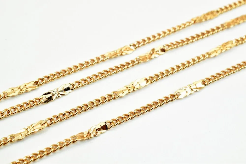 3 Feet 18K Pinky Gold Filled Look, Cuban Link Chain, Cable Chain, Bar Chain Width 2mm Thickness 1mm Gold-Filled finding Chain Jewelry Making PGF15