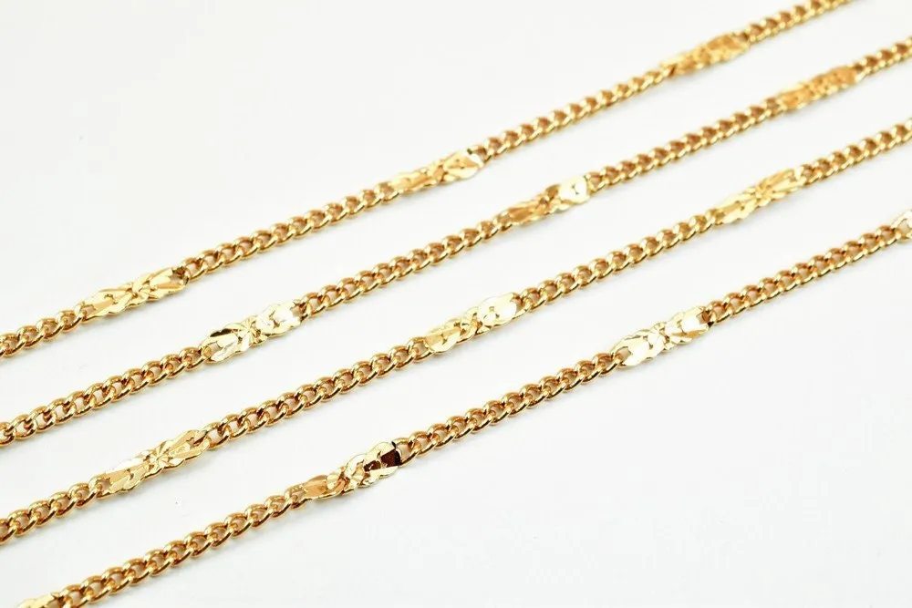 3 Feet 18K Pinky Gold Filled Look, Cuban Link Chain, Cable Chain, Bar Chain Width 2mm Thickness 1mm Gold-Filled finding Chain Jewelry Making PGF15