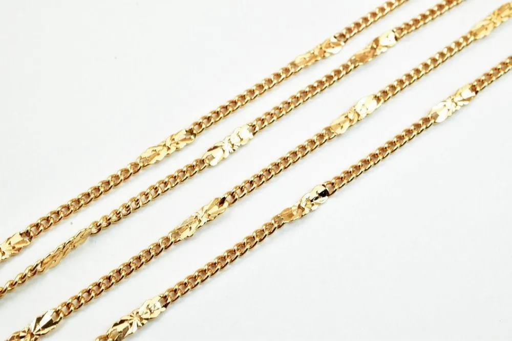 3 Feet 18K Pinky Gold Filled Look, Cuban Link Chain, Cable Chain, Bar Chain Width 2mm Thickness 1mm Gold-Filled finding Chain Jewelry Making PGF15