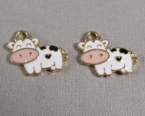 50% OFF!! Cow Charm Gold Tone Enamel 3pcs (0686)