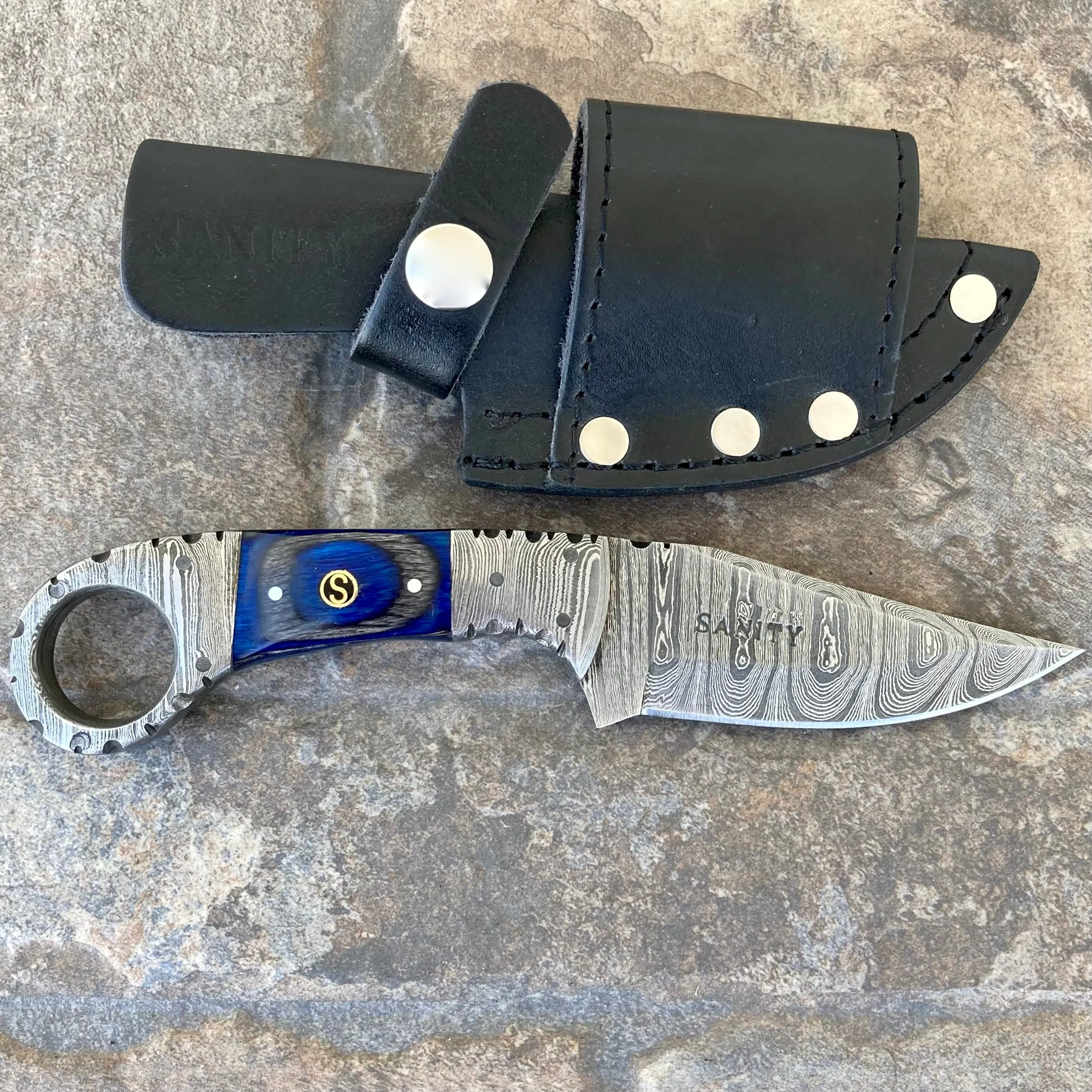 7.5” Al Capone - Blue & Black Wood - Damascus - Horizontal & Vertical Carry - AC705