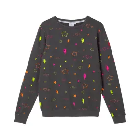 Adult Super Soft Sweatshirt Dark Grey with Neon Heart and Stars