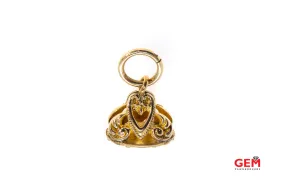 Antique Filigree Scroll Drop Charm 14K 585 Yellow Gold Pendant