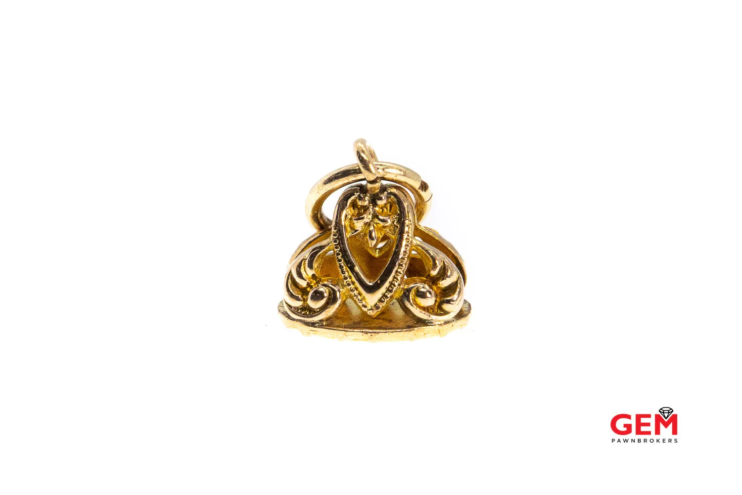 Antique Filigree Scroll Drop Charm 14K 585 Yellow Gold Pendant