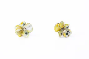 Antique Hand Painted Buttercup 14k 585 Yellow Gold Flower Nature Motif Seed Pearl Earrings