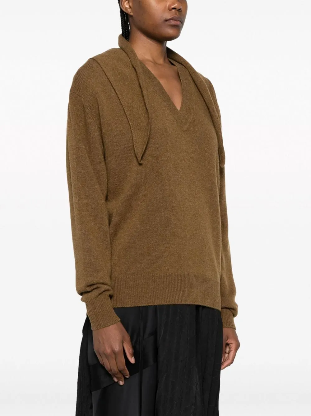 attached-scarf ribbed-knit jumper