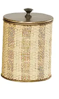 BEIGE METAL HANDMADE WOVEN DECORATIVE JARS WITH BRONZE METAL LIDS,